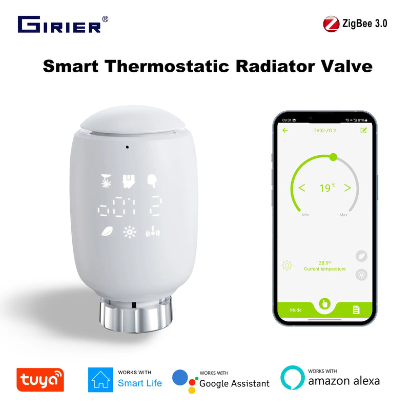 Válvula Termostática Inteligente ZigBee GIRIER - Control de Temperatura con Alexa