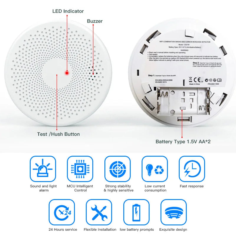 Detector de Humo y Monóxido de Carbono 2 en 1 Tuya WiFi