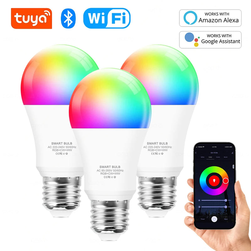 Lámpara LED Inteligente Tuya WiFi E27 15W RGB - Compatible con Alexa y Google Home