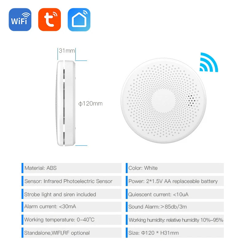 Detector de Humo y Monóxido de Carbono 2 en 1 Tuya WiFi