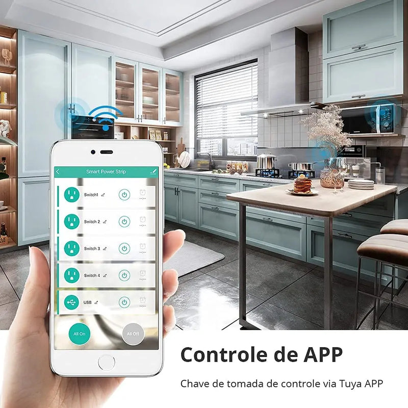 Regleta Inteligente WiFi Tuya - 4 Tomacorrientes y 4 Puertos USB