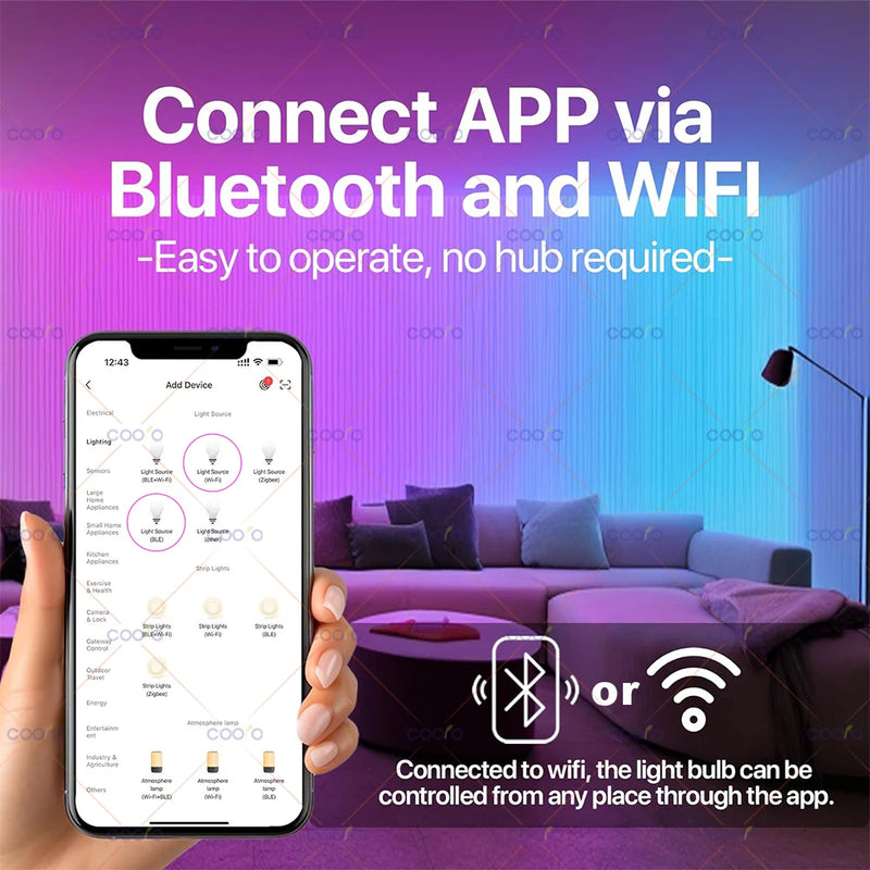 Lámpara LED Inteligente Tuya WiFi E27 15W RGB - Compatible con Alexa y Google Home